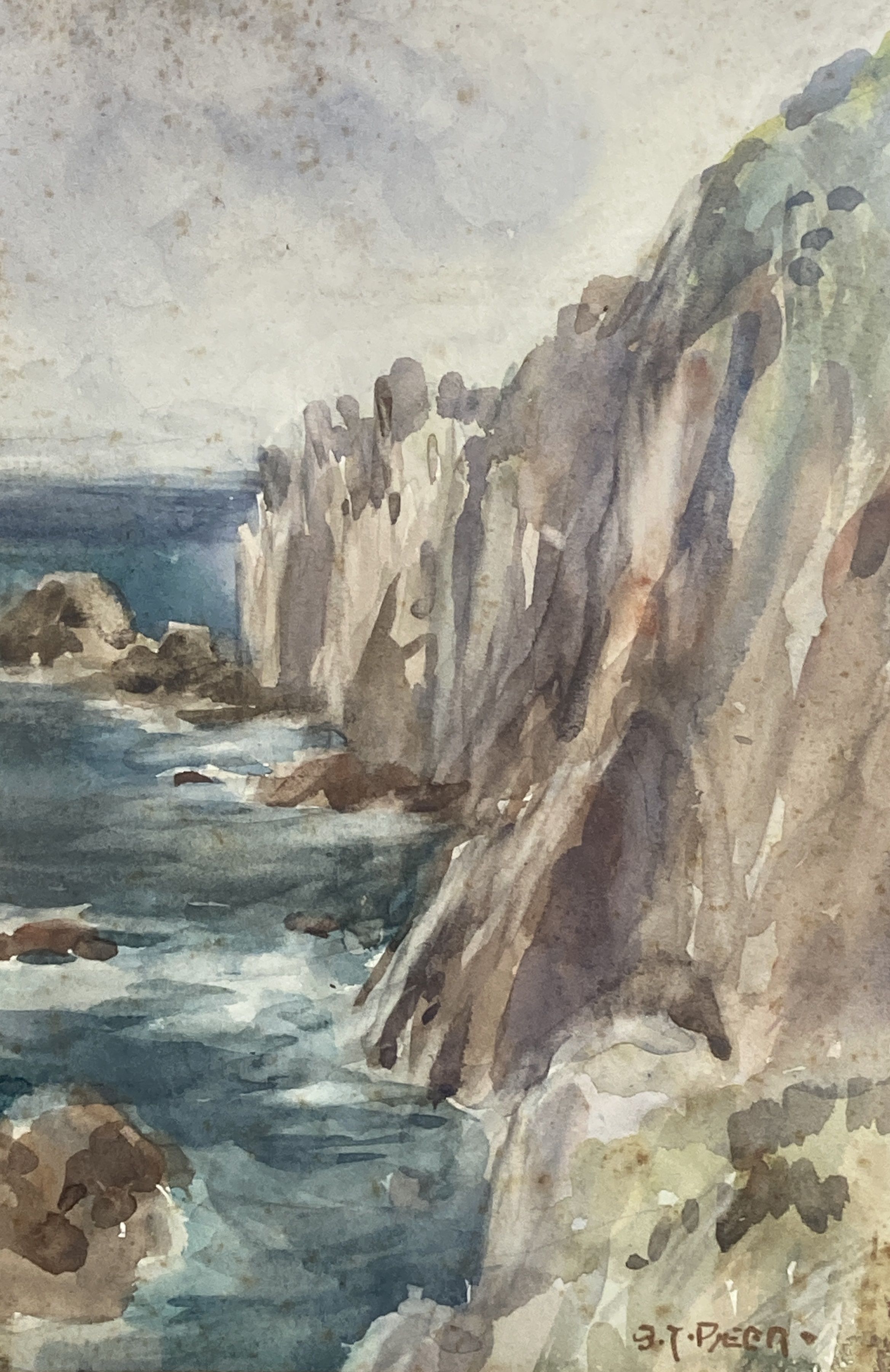Sidney James Beer (1875-1952), watercolour, Sea cliffs, signed, 26.5 x 18cm